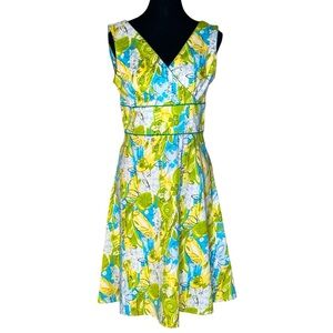 Amanda Smith Green and Blue Sleeveless V-Neck Midi Dress